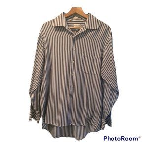 Van Heusen Large Broadcloth Button Down Long Sleeve Shirt White/Blue Str…